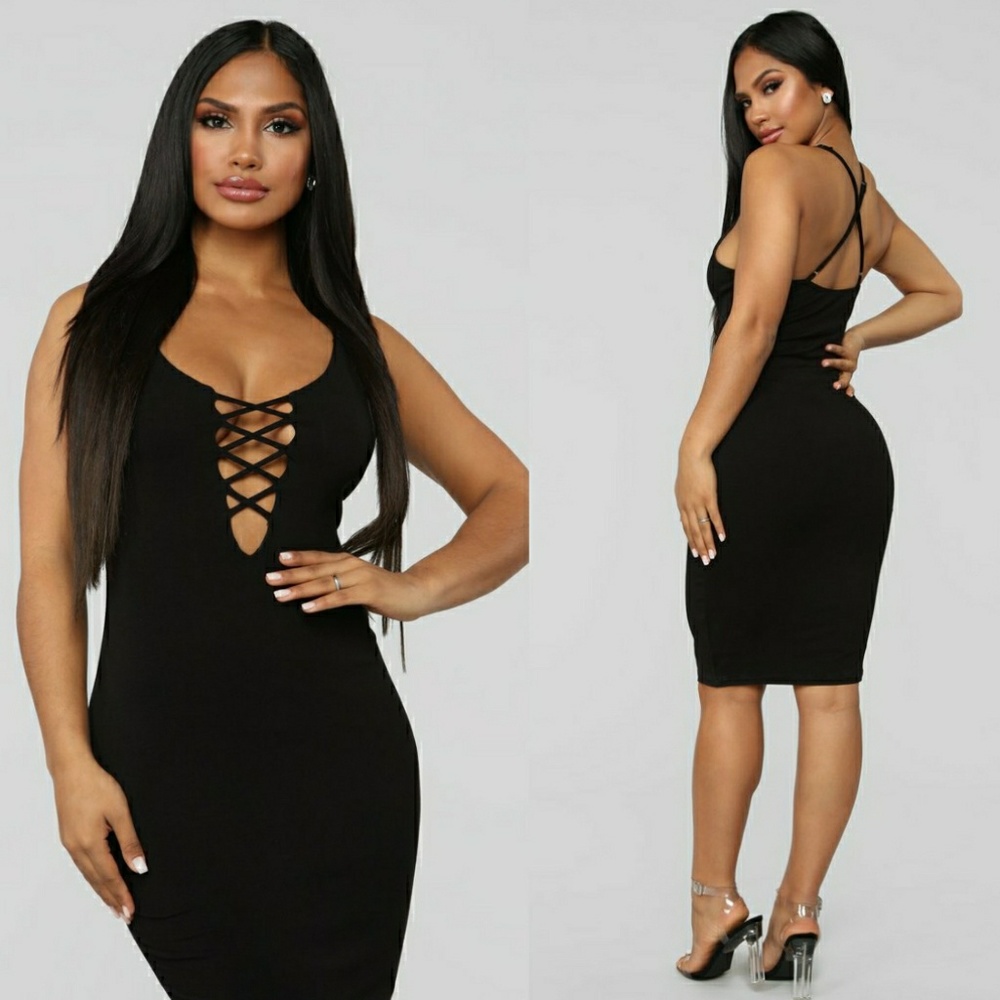 Fashion Nova Lace Up Detail Midi Dress